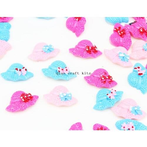 250pcs Hot Pink pink blue Hat hand paint Resin Cabochon Flatbacks Flat Back Scrapbooking Hair Bow Center Crafts Making. D25
