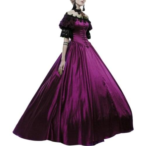 50% Hot Sales Halloween Party Women Medieval Off Shoulder Lace Patchwork Ball Gown Maxi Dress
