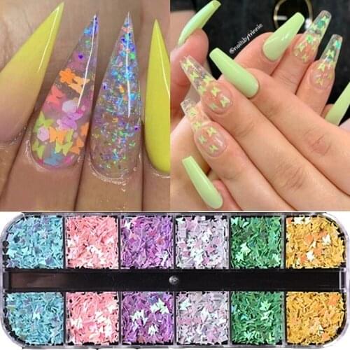 6 Color/Set Butterfly Nail Patch Decorative Sequins Color Nail Art Butterfly Sequins Female Hand Nails Beauty Modification Tool