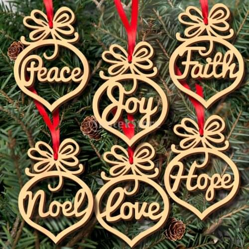 6pcs Wooden MDF Faith Noel Tags Christmas Tree Hanging Decoration Ornaments