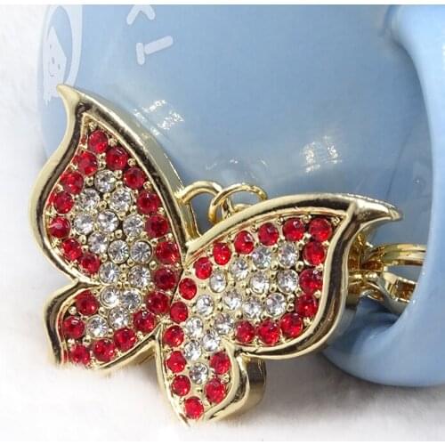 Key accessories wholesale alloy rhinestone jewelry cute butterfly key ring handbag pendant car pendant supermarket gifts