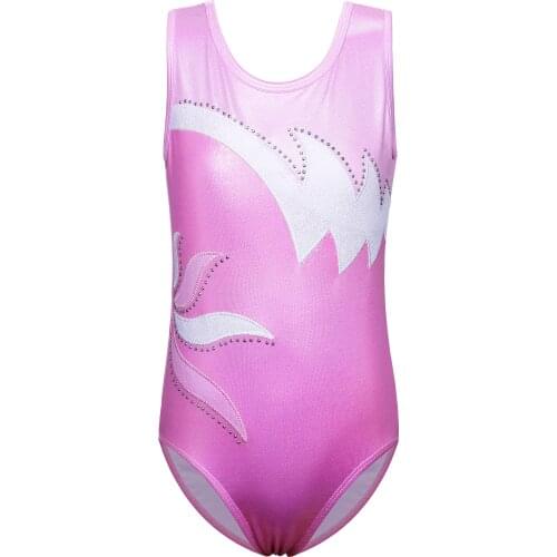 BAOHULU New Arrival Sleeveless Gymnastics Leotard for Girls Pink Rhinestone Professional Ballet Leotards Kids Dance Costume