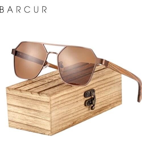 BARCUR Polarized Brand Design Zebra Wood Temple Women Sunglasses Hexagon Metal Frame Men Glasses UV400 Free Wood Case