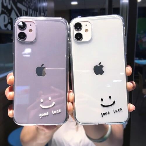 Cute Cartoon Smile Transparent Phone Case For iPhone 11 Pro MAX X XS XR 12 Mini 7 8 Plus 6S SE 2020 Couple Simple Soft TPU Cover