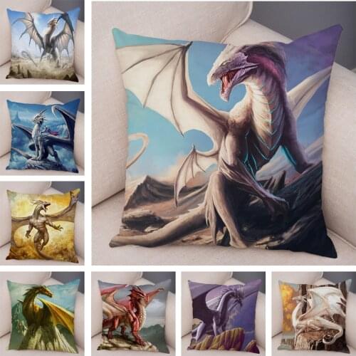 Dragon Pattern Cushion Cover Decor Cartoon Animal Printed Pillow Case for Car Sofa Home Living Room Soft Plush Pillowcase