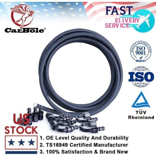Black 20FT 6AN Braided Fuel Line Stainless Steel +10PCS Push Lock Fitting Hose End High Performance Racing Fittings