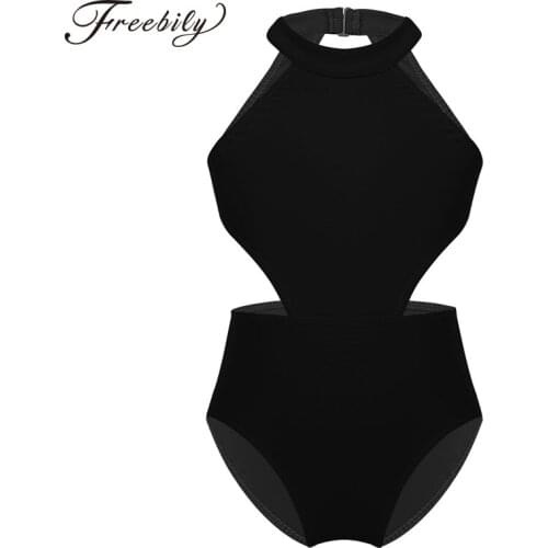 Kids Girls Ballet Dance Class Costume Sleeveless Halter Cutouts On Waist Ballet Gymnastics Leotard Jumpsuit Stage Dance Wear
