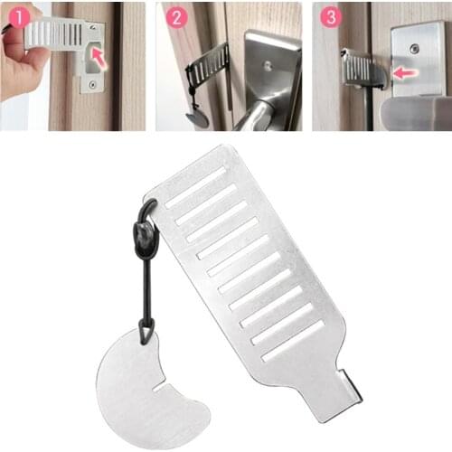 Stainless Steel Punch-free Door Locks Anti-theft Door Stop Portable Stopper Door Lock for Travel Hotel Motel Dormitory