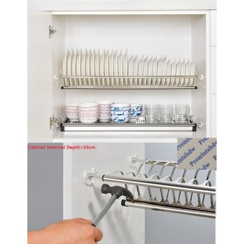 Boring Free DIY 2-Tier Stainless Steel Cupboard Cabinet Inside Dish Plate Drying Rack Storage Organizer Holder Water Collector