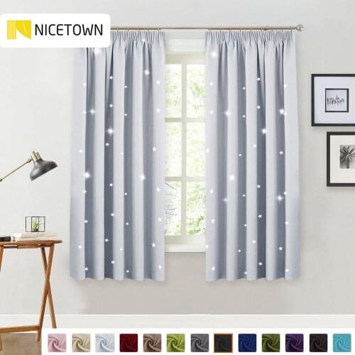 1 Piece 100% Polyester Star Cutout Blackout Pencil Pleat Curtain Nursery Sweet Window Drapery for Kitchen Decor Kids Room
