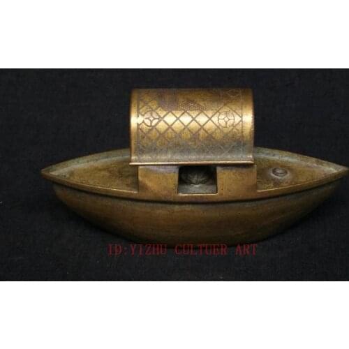 YIZHU CULTUER ART Collection Old China Tibet Bronze Carved Buddha Boat Form Water Drop Decoration