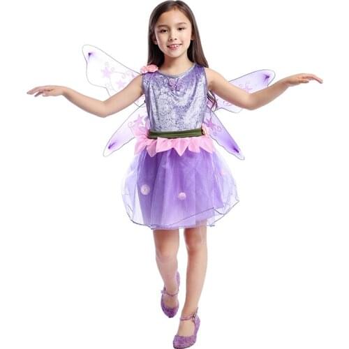 2pcs Kids Girl Purple Butterfly Fantasy Fluttering Flower Fairy Dress-up Children Halloween Themed Party Cosplay Costume C45K102