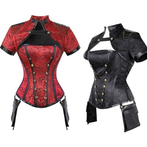 Steampunk Jacket Corset Women Corset Steel Punk Leather Corset Solid Bustier Gothic Gorset Plus Size 6XL Steam Punk Korse