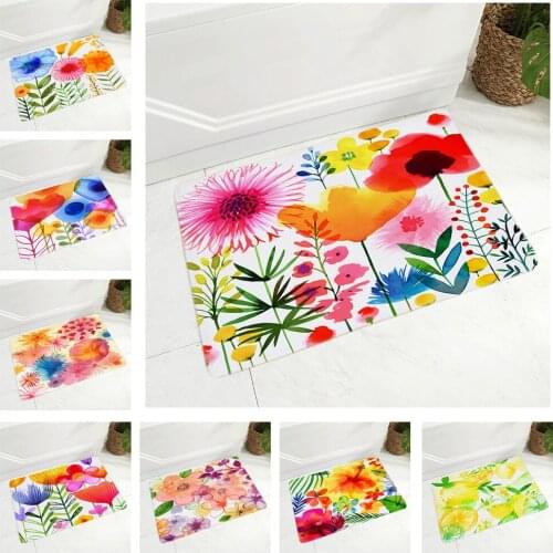 Watercolor Flower Carpet Non-Slip Decor Floral Bird Colorful Plant Doormat Super Soft Flannel Floor Door Mat 40X60CM