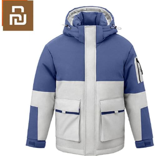 Xiaomi Men Colorblock White Duck Down Jacket with Hat Waterproof Windproof Multi Pockets Coat Winter Fashion