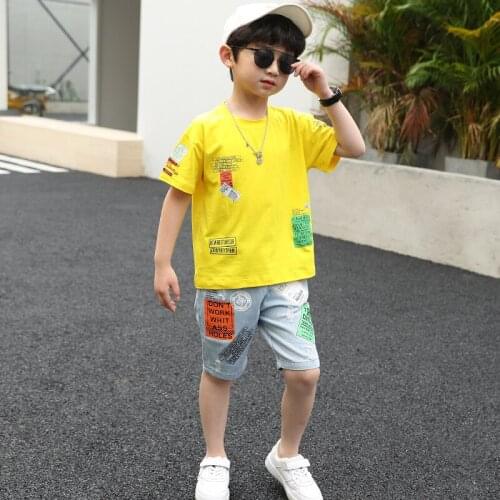 Boy summer Clothes teenage New 2021 Short Sleeves Tops Shirt+pant Suits For Children Clothing Sets outfit 4 6 8 10 12 13 Years