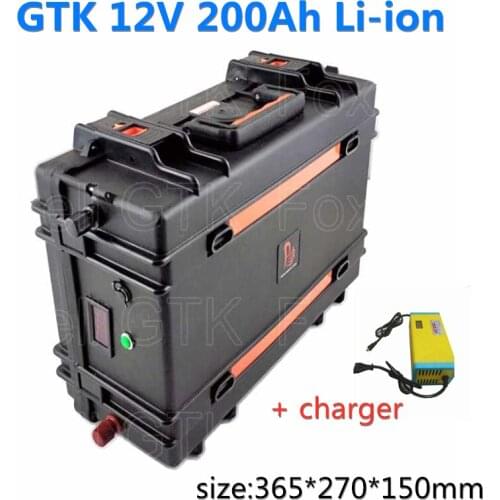 GTK Large capacity 12V 200AH Lithium Battery waterproof with ABS case and BMS System for EV Car Golf Solar+ 10A Charger