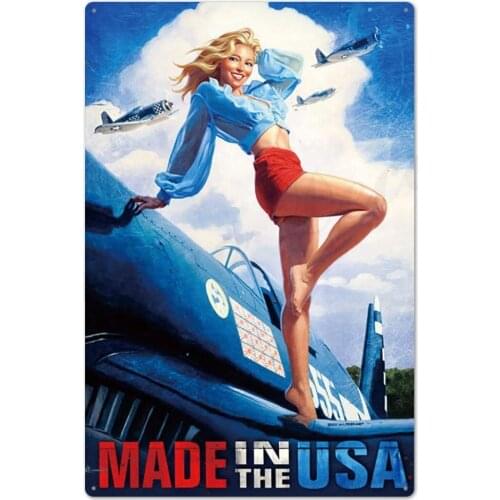 LWLYCH Pin Up Girl Tin Sign Plaque Metal Vintage Sexy Metal Sign Wall Decor for Bar Pub Club Ma