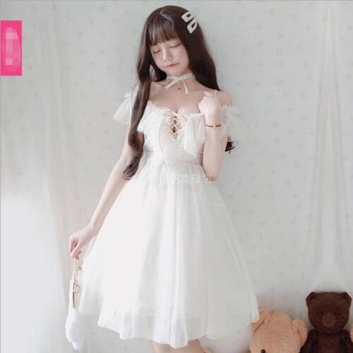 Sweet Mesh Streetwear Slim Fit Low Rise Sexy Ruffle Dress Kawa Elorita Dress Tea Party Cos Loli Dress