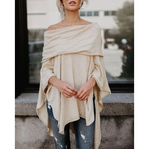 Fashion Slash Neck Shirts Plus Size Womens Long T-Shirt Shirt 2020 Off Shoulder Top Irregular Hem Spring TShirt Korean Clothes