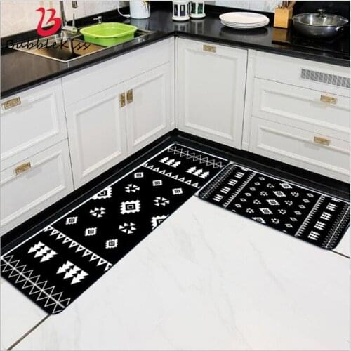 Bubble Kiss Fashion Soft Kitchen Mat Ethnic Style Black White Geometric Kitchen Mat Entry Mat Long Bedside Bedroom Area Rugs