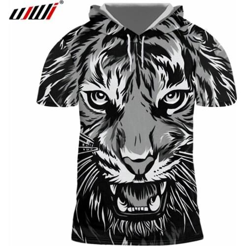 UJWI Mens New 3D Printed Hooded Tshirt Black White Funny Animal T Shirt Tiger Pattern Clothing Unisex Wholesale Oversized 5XL