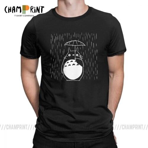 Rainy Day Mens T Shirt Japan Anime My Neighbour Totoro Funny Tees Short Sleeve Round Collar T-Shirt 100% Cotton Printing Tops