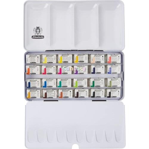 Schmincke Akademie Beginners Assortment Watercolor Large Pans 1/1 X 24 Pans Set - Fine Artists' Watercolour 75425