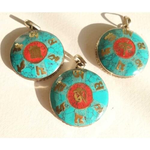 Real Tibetan Jewelry Mantras Amulet Pendants for Man Buddha Eye OM MANI PAD ME HUM Kalachakra TBP424