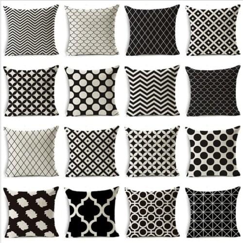 Nordic Black White Geometric Cushion Cover Cotton Linen Polyester Throw Pillowcases Car Office Sofa Bed Decorative Pillow Cases