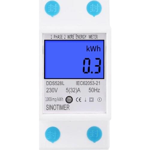 Backlit Single Phase Two Wire LCD Digital Display Wattmeter Power Consumption Energy Meter kWh AC 230V 50Hz 110V 60Hz Din Rail