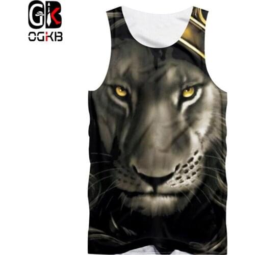 OGKB Summer Cool Tanks Women/men 3d Print Lion King With Crown Tank Top Unisex Hiphop Punk Gothic Sleeveless Shirt Vest Singlets