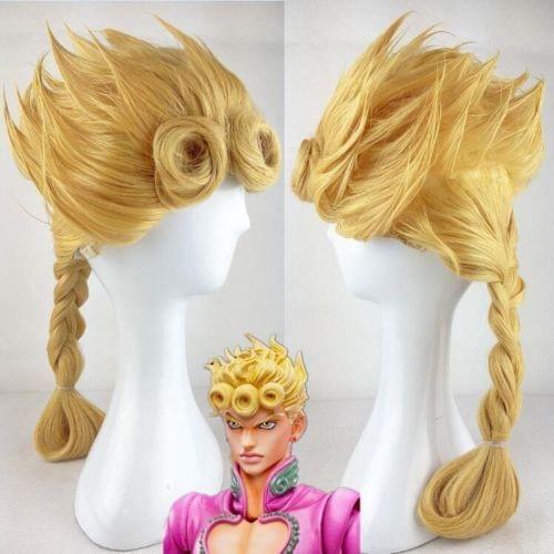 Anime JoJos Bizarre Adventure Giorno Giovanna Golden Braid Styled Synthetic Cosplay Costume Wigs Hair + Wig Cap