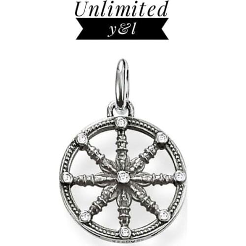 Hollow Karma Wheel Pendants Fashion DIY Jewelry Thomas Style Silver Necklace Accessories for Women Men Gifts