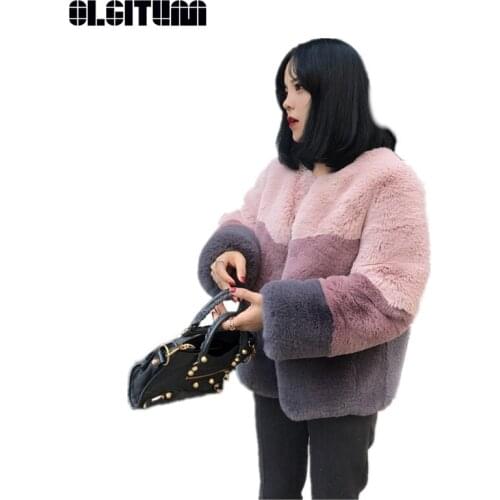 Popular Fashion Casual New Winter Fake Fur Women Contrst Color 2020 S-2XL Long-sleeved High Quality Short Outwear Pink Purple
