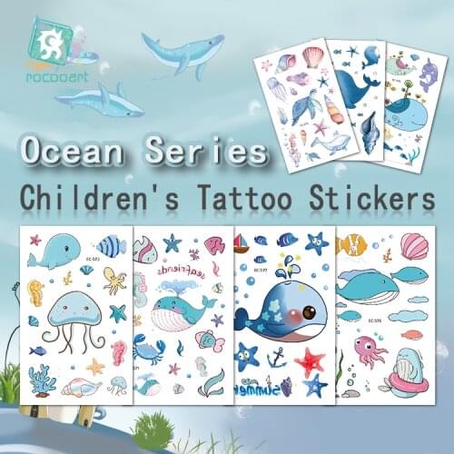 Lovely Cartoon Ocean Series Temporary Tattoo With Blue Whales Designs For Kids Children Fake Body Waterproof Tattoo