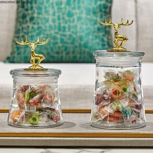 Simple European-style Golden Deer Transparent Glass Sealed Living Room Decoration Storage Jar Candy Dried Fruit Jar Storage Jar