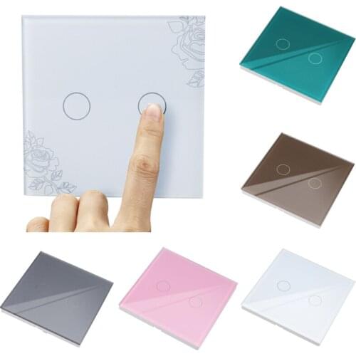 Touch On/Off Switch EU Standard 110-240V Touch Switches Toughened Glass Panel Wall Switch 2 Gang 1 Way Light Wall Touch Screen