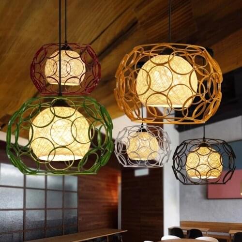 Modern cage pendant lights Nordic Simple retro Scandinavian loft Rattan ball pendant lamp Dining Room Hanging Lamps Indoor decor