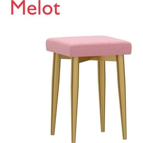 Modern Luxury Home Stool Iron Small Square Stool Leather Bench Fashion Simple Shoe Changing Stool Creative Makeup Stool