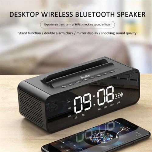 V06 Home Bluetooth Wireless Speaker Audio Phone Stand LED Display Mirror Alarm Clock HiFi Sound Dual Speaker altavoz Bluetooth