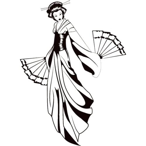Beautiful Japan Girl Vinyl Wall Decal Geisha With Fan Japanese Girl Asian Style Stickers Bedroom Decor Anime Wallpaper PVC P675