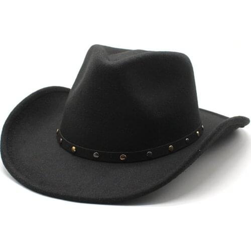 Four Seasons Unisex Cowboy Hats Punk Style Woolen Rivet Decoration Party Outdoor Street Curved Brim Women Man Caps
