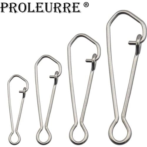 Proleurre 100pcs/bag Stainless Steel Hook Fast Clip Lock Snap Swivel Solid Rings Safety Snaps Fishing Hook Connector Accessories