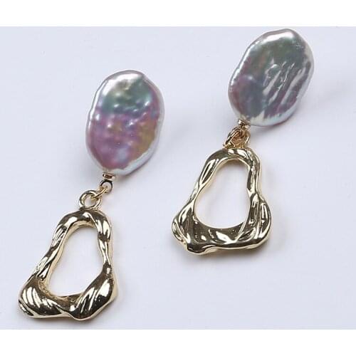 14*20mm Coin Shape Pearl Earring Irregular Metal Earring Jewelry