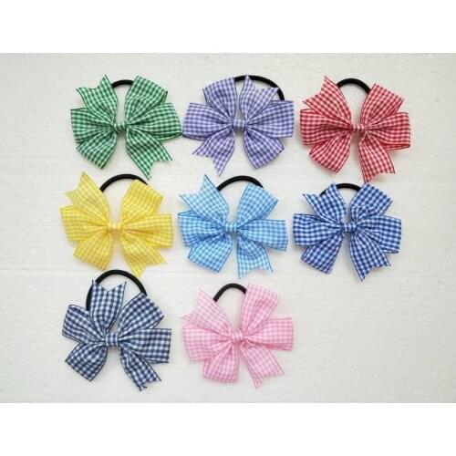 Girl Princess 3 inch Gingham Plaid Hair Bows Clips Hair ties Accessories Women Bowknot Bobbles headwear Elastic Hairpins 1pair