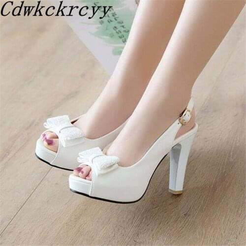 Summer New pattern fashion Simplicity High-heeled Fish mouth Women sandals black white Pink Sweet Sequins Bow Women sandals34-43