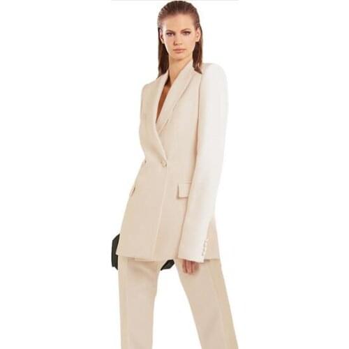 Custom Made Women Busines Suits 2 Piece Pantsuit Ladies Office Uniform Female Trouser Suits Ivory Women Suits