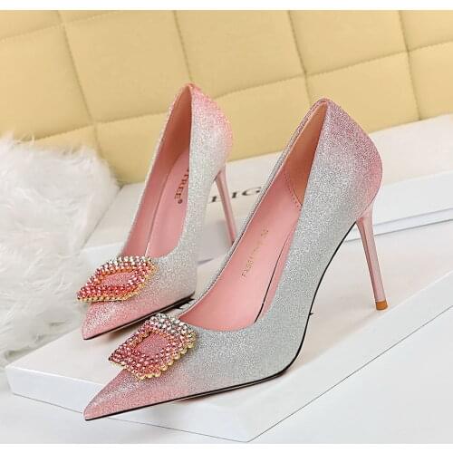 2021 New High Heels Women Fashion Pointed Toe Office Shoes Womens Solid Flock Shallow High Heels Shoes for Women