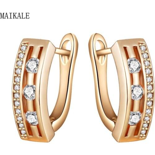 MAIKALE Simple U-shape Stud Earrings for Women Zircon Beads Earring Gold Hollow Cubic Zirconia Earings Fashion Jewelry